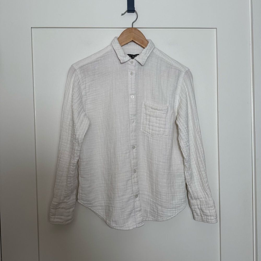 J Crew Garcon Classic Fit Shirt In Gauze Womens Sz 2 White Cotton Linen